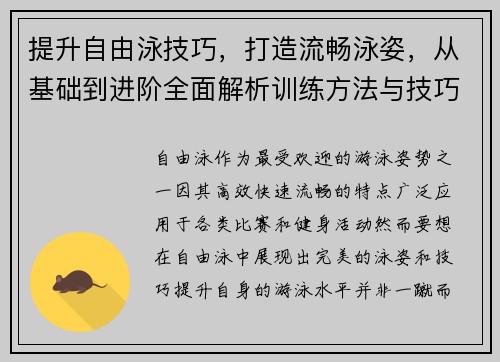 提升自由泳技巧，打造流畅泳姿，从基础到进阶全面解析训练方法与技巧